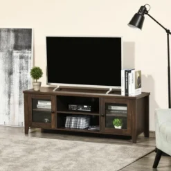 HOMCOM Modern TV Stand, Entertainment Center With Shelves And Cabinets For Flatscreen TVs Up To 60" For Bedroom, Living Room
