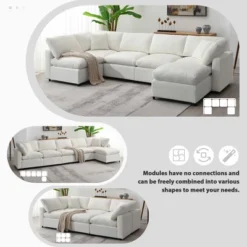 130"W Modular Sectional Sofa Couch Set, 6 Seat Convertible Sleeper Sofa Bed For Living Room -ModernLuxe -Baxton Studio Shop GUEST 6d95fc6a 1f0d 4a35 bda3 1e86be2a7160