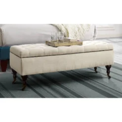 Collette Tufted Bench With Storage Butter Cream - Adore Decor