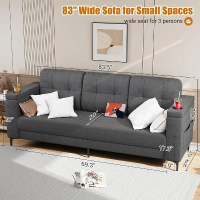 83.5" 3 Seater Sofa Couch With Storage Armrests For Living Room, Comfy Sofa Couch With Wide Seat 2 83.5" 3 Seater Sofa Couch With Storage Armrests For Living Room, Comfy Sofa Couch With Wide Seat - Image 2