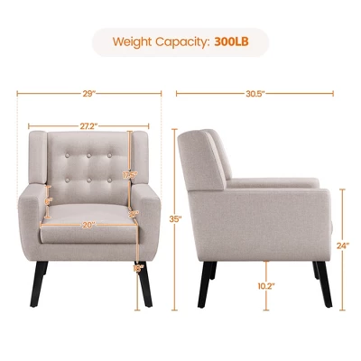 Yaheetech Button Tufted Armchair With Solid Wood Legs Beige 2 Yaheetech Button Tufted Armchair With Solid Wood Legs Beige - Image 2