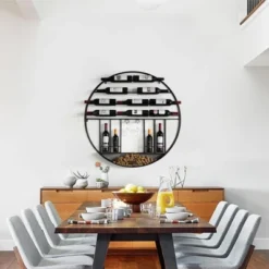 Vintiquewise Vintage Decorative Modern Black Metal Round Wall Mounted Wine Display Rack -Baxton Studio Shop GUEST 6e463054 f1a9 4c99 9b25 9a7b40d243e3