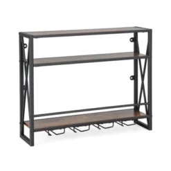 MOEPISY 3 Tiers Industrial Wall Mounted Wine Rack With Glass Holder And Metal Frame -Baxton Studio Shop GUEST 6e4fabac b935 40f4 bc08 a37ab2d7de31