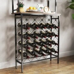Wine Rack 3-Tier Liquor Storage Shelf With Hanging Wine Glass Holder And Fences, Large-Capacity Floor Liquor Stand With 20-Bottle For Home Bar 10 Wine Rack 3-Tier Liquor Storage Shelf With Hanging Wine Glass Holder And Fences, Large-Capacity Floor Liquor Stand With 20-Bottle For Home Bar -Baxton Studio Shop GUEST 6ed42f66 de1f 477a b75a e25b5c473744