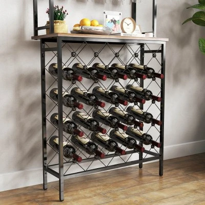 Wine Rack 3-Tier Liquor Storage Shelf With Hanging Wine Glass Holder And Fences, Large-Capacity Floor Liquor Stand With 20-Bottle For Home Bar 5 Wine Rack 3-Tier Liquor Storage Shelf With Hanging Wine Glass Holder And Fences, Large-Capacity Floor Liquor Stand With 20-Bottle For Home Bar - Image 5