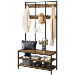 Yaheetech 73"H 3-IN-1 Hall Tree With 2 Shelves & 24 Hooks For Entryway/Hall, Rustic Brown