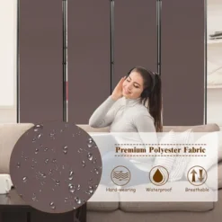 Costway 4-Panel Room Divider Folding Privacy Screen W/Steel Frame Decoration Brown -Baxton Studio Shop GUEST 6f02d7c1 27c4 4c93 a93b f8d7bfaac468