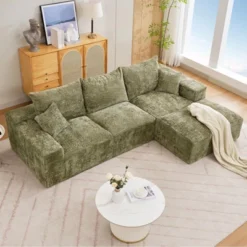 Modular Sectional Sofa, 110 Inch Seat L-Shaped Couch With 5 Throw Pillows, Chenille Floor Sofa, For Living Room, Bedroom, Office -Baxton Studio Shop GUEST 6f292398 d044 407e 9f3d 7fe93bf0f3a0