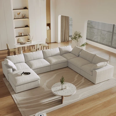 WJShome 160" Cloud Couch Modular Sectional Sofa For Livingroom,Convertible Sofa With Storage Ottomans,7 Seat Wide Couches 12 WJShome 160" Cloud Couch Modular Sectional Sofa For Livingroom,Convertible Sofa With Storage Ottomans,7 Seat Wide Couches - Image 12