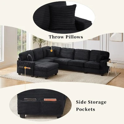 Upholstered Sectional Sofa L-shaped Sofa With Movable Ottoman & Side Storage Pockets - ModernLuxe 4 Upholstered Sectional Sofa L-shaped Sofa With Movable Ottoman & Side Storage Pockets - ModernLuxe - Image 4