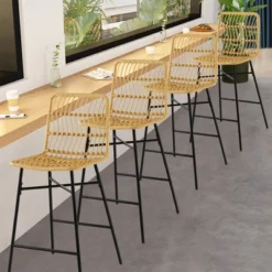 Costway Set Of 2 Rattan Bar Stools Counter Height Dining Chairs With Metal Legs Natural -Baxton Studio Shop GUEST 70025528 68cf 45ad 881f ad6e48472938