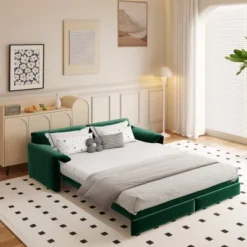 66" Velvet 3-in-1 Convertible Pull-Out Queen Sofa Bed With Side Storage & Wheels For Living Room, Bedroom, Apartment, Office -Baxton Studio Shop GUEST 7003b7cd dcfd 43d2 9b21 7ae493a67099