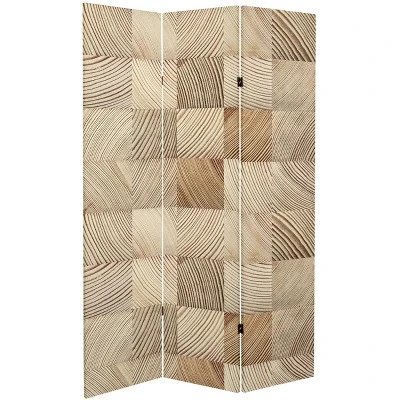 6" Double Sided Pale Wood Pattern Canvas Room Divider Brown - Oriental Furniture 2 6" Double Sided Pale Wood Pattern Canvas Room Divider Brown - Oriental Furniture - Image 2