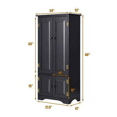 Costway Accent Storage Cabinet Adjustable Shelves Antique 2 Door Floor Cabinet Black 2 Costway Accent Storage Cabinet Adjustable Shelves Antique 2 Door Floor Cabinet Black - Image 2