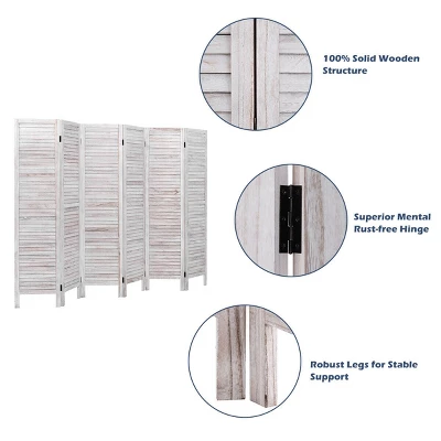 Costway 67'' High 6 Panel Room Divider Furniture Classic Venetian Wooden Slat Home 6 Costway 67'' High 6 Panel Room Divider Furniture Classic Venetian Wooden Slat Home - Image 6