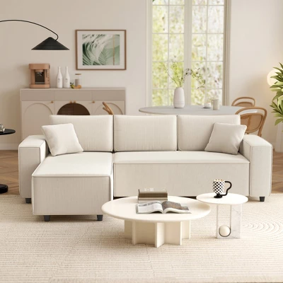 HOMCOM Sectional Sofa With Reversible Chaise, L-Shaped Corner Sofa Couch With Corduroy Fabric, Pocket Spring, 2 Pillows 4 HOMCOM Sectional Sofa With Reversible Chaise, L-Shaped Corner Sofa Couch With Corduroy Fabric, Pocket Spring, 2 Pillows - Image 4