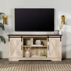 Modern Transitional Sliding Barndoor TV Stand For TVs Up To 65"- Saracina Home -Baxton Studio Shop GUEST 70a73c87 8e28 4ed0 a0d5 fdd021277133