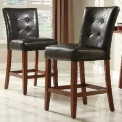 Set Of 2 24" Alexandra Button Tufted Counter Height Barstool Dark Brown - Inspire Q -Baxton Studio Shop GUEST 70af8857 795a 4a5e 8e9f 927635cfbc9b