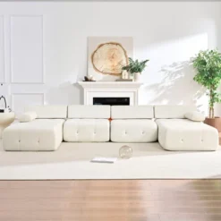 Mjkone U-Shaped Velvet Modular Sectional Sofa With Free Combination Ottoman,Convertible 4-Seater Sofa With Rivet Trim -Baxton Studio Shop GUEST 70b01888 d02a 46d8 a542 e1dbc2258c2b