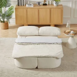 Aukfa 74.8" Convertible Sleeper Sofa Bed, 2-in-1 Folding Futon With Cushion Blanket Comfy Foam Compression Sofas Couches,Beige -Baxton Studio Shop GUEST 70ca5b75 ee27 45f9 8857 7446ddef8bee