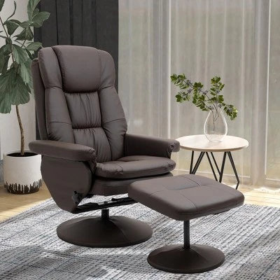 HOMCOM Recliner And Ottoman With Wrapped Base, Swivel PU Leather Reclining Chair With Footrest For Living Room, Bedroom And Office 1 HOMCOM Recliner And Ottoman With Wrapped Base, Swivel PU Leather Reclining Chair With Footrest For Living Room, Bedroom And Office