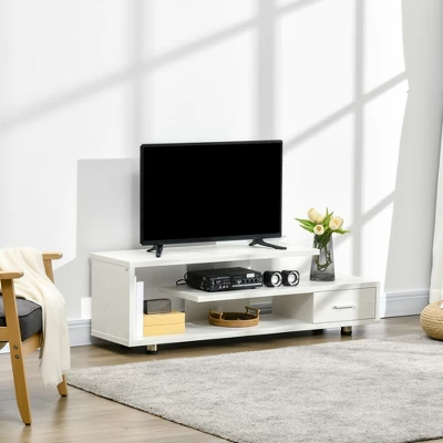 HOMCOM Modern TV Stand For TVs Up To 45", TV Cabinet With Storage Shelf And Drawer, Entertainment Center For Living Room Bedroom, White 2 HOMCOM Modern TV Stand For TVs Up To 45", TV Cabinet With Storage Shelf And Drawer, Entertainment Center For Living Room Bedroom, White - Image 2