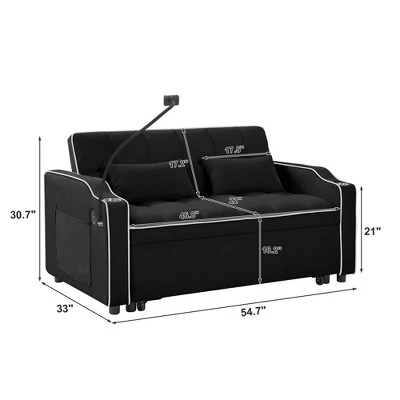 ORRD Foldable Double Seat Recliner Sofa Bed, Velvet Pull-Out Sleeper With USB Port & Side Pockets 3 ORRD Foldable Double Seat Recliner Sofa Bed, Velvet Pull-Out Sleeper With USB Port & Side Pockets - Image 3