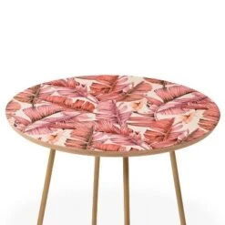 Round Marta Barragan Camarasa Jungle Paradise Pink Side Table Pink/Gold - Deny Designs