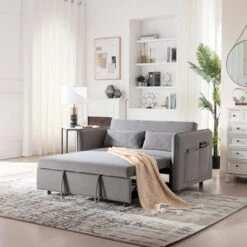 55" 3-in-1 Convertible Velvet Loveseat Sofa Bed With Adjustable Backrest, 2 Pillows, Side Storage Pocket, Space-Saving Design, Ideal For Living Room -Baxton Studio Shop GUEST 71c0d846 78a0 4c52 ba21 3539d91810a0