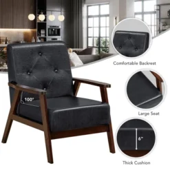Costway Classic Accent Chair PU Leather Armchair W/Rubber Wood Legs & Button Tufted Back -Baxton Studio Shop GUEST 71f1b9f9 d9f9 4f00 b649 37bc425dda56