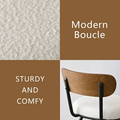 Dining Chairs Set Of 4, Armless Side Chairs With Black Metal Legs, Cream Boucle Seats And Curved Backrest For Dining Room-Maison Boucle 4 Dining Chairs Set Of 4, Armless Side Chairs With Black Metal Legs, Cream Boucle Seats And Curved Backrest For Dining Room-Maison Boucle - Image 4