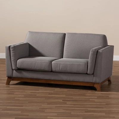 Baxton Studio Sava Fabric Upholstered Walnut Wood 2 Seater Loveseat Gray - BaxtonStudio 5 Baxton Studio Sava Fabric Upholstered Walnut Wood 2 Seater Loveseat Gray - BaxtonStudio - Image 5