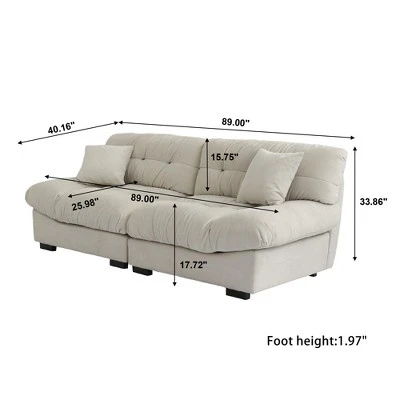 Cloud Modular Sectional Sofa,89inch Scrub Velvet Sofa Couch For Living Room,Curved Couch,Modern LoveSofa With 2 Pillows 3 Seater For Apartment 4 Cloud Modular Sectional Sofa,89inch Scrub Velvet Sofa Couch For Living Room,Curved Couch,Modern LoveSofa With 2 Pillows 3 Seater For Apartment - Image 4