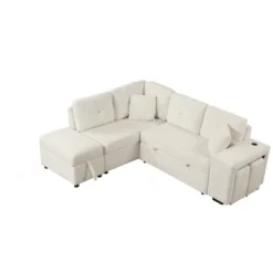 87.7" Convertible Pull Out Sleeper Sofa Bed With Storage Ottoman, 2 Stools, Wireless Charger And USB Ports 4M-ModernLuxe 19 87.7" Convertible Pull Out Sleeper Sofa Bed With Storage Ottoman, 2 Stools, Wireless Charger And USB Ports 4M-ModernLuxe -Baxton Studio Shop GUEST 7273131f 3f34 4754 a26d b158aea3194e