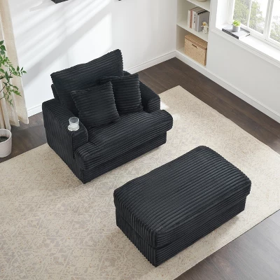 NicBex Couches For Living Room 39" Single Chaise Lounge Chair Corduroy Upholstered Sofa Sleeper Chair With Ottoman And Cup Holders 2 NicBex Couches For Living Room 39" Single Chaise Lounge Chair Corduroy Upholstered Sofa Sleeper Chair With Ottoman And Cup Holders - Image 2