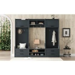 TIRAMISUBEST 4-in-1 Detachable Hall Tree With Storage And 7 Hooks- Antique Blue Entryway Organizer -Baxton Studio Shop GUEST 7285a8d1 7742 4863 a75e d33d2d04b139