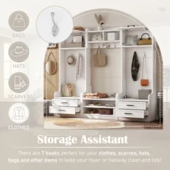 TIRAMISUBEST 4-in-1 Detachable Hall Tree With Storage And 7 Hooks - White Entryway Organizer With Storage -Baxton Studio Shop GUEST 72e368ed c136 4e52 b44c d00b8f827733