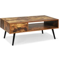 Costway Retro Coffee Table Mid Century Modern Living Room Furniture W/Open Storage Shelf -Baxton Studio Shop GUEST 72fe0c22 f61e 4f33 9a44 c3283272a514