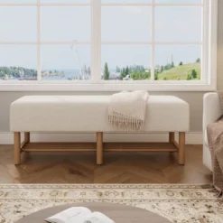 Christopher Knight Home Zarik Modern Rubberwood Linen Upholstered Bench -Baxton Studio Shop GUEST 73894846 195d 4798 a495 7fe1a75af166