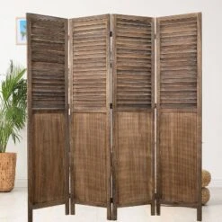 Rancho Shutter 4 Panel Room Divider With Folding Screen Room Partition Paulownia Wood Brown - Proman Products -Baxton Studio Shop GUEST 73a2accc 03b4 49f3 a5ce 79e3316e76ef