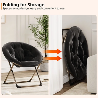 Comfy Oversized Saucer Chair For Adults, Soft Faux Fur Plush Folding Moon Chair, Metal Frame Reading Lounge Chair For Bedroom Living Room Dorm Office 5 Comfy Oversized Saucer Chair For Adults, Soft Faux Fur Plush Folding Moon Chair, Metal Frame Reading Lounge Chair For Bedroom Living Room Dorm Office - Image 5
