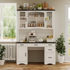 Famapy White Kitchen Hutch Kitchen Cabinet Pantry: Integrated Worktop, High Cabinet Combo, Dust - Proof & Organized -Baxton Studio Shop GUEST 73cfae55 2c76 4316 9d38 004277f7ee84