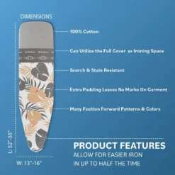 Bartnelli Cotton 54"x15" Ironing Board Cover, Scorch-Resistant, Park & Turbo Zone -Baxton Studio Shop GUEST 74097242 7127 4b03 bd01 447a2220c3ce