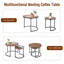 Costway Nesting Coffee Table Set Of 2 For Balcony Living Room Modern Round Side Tables Rustic Brown/Brown/Gold -Baxton Studio Shop GUEST 743f6866 9f2c 40c9 a186 d6ac90fe26b4