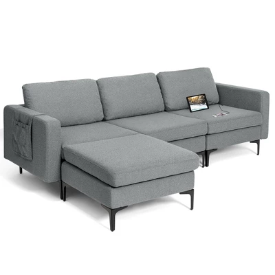 Costway Modular L-shaped 3 Seat Sectional Sofa W/ Reversible Chaise & 2 USB Ports 9 Costway Modular L-shaped 3 Seat Sectional Sofa W/ Reversible Chaise & 2 USB Ports - Image 9