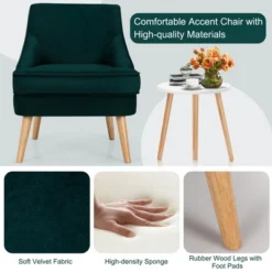 Costway Accent Chair Velvet Upholstered Single Sofa With Rubber Wood Legs PinkGreenGrey -Baxton Studio Shop GUEST 746cbd82 0925 42d3 b161 99348bdb08aa