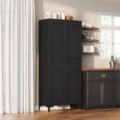 Coucheta Tall Kitchen Pantry Cabinet, 5 Tier Freestanding Cabinet With 2 Doors And Adjustable Shelves For Kitchen, Dining Room, Bathroom，black -Baxton Studio Shop GUEST 747e1f29 9017 4b14 89e7 45def13c15a8