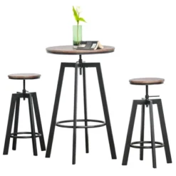 HOMCOM 3 Piece Industrial Adjustable Dining Table Set, Bar Height Bistro Table And Swivel Pub Stools For Small Space -Baxton Studio Shop GUEST 74984d24 80bb 4e65 a757 40435eda1823