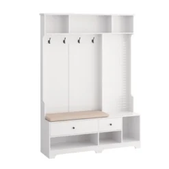 TIRAMISUBEST 4-in-1 Hall Tree With Cushioned Bench & Pegboard - Entryway Organizer, White -Baxton Studio Shop GUEST 74d932bb 253a 41ac 87d2 9bfbd06ccd2e