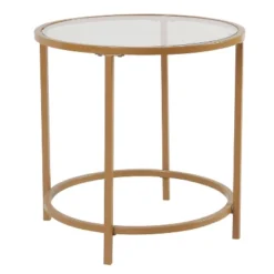 Round Metal Accent Table With Glass Top Gold - HomePop